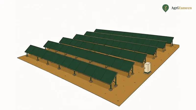 A ground-mounted solar array on farmland